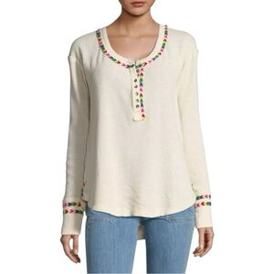 We The Free Cream Rainbow Embroidered Thermal Henley Medium
